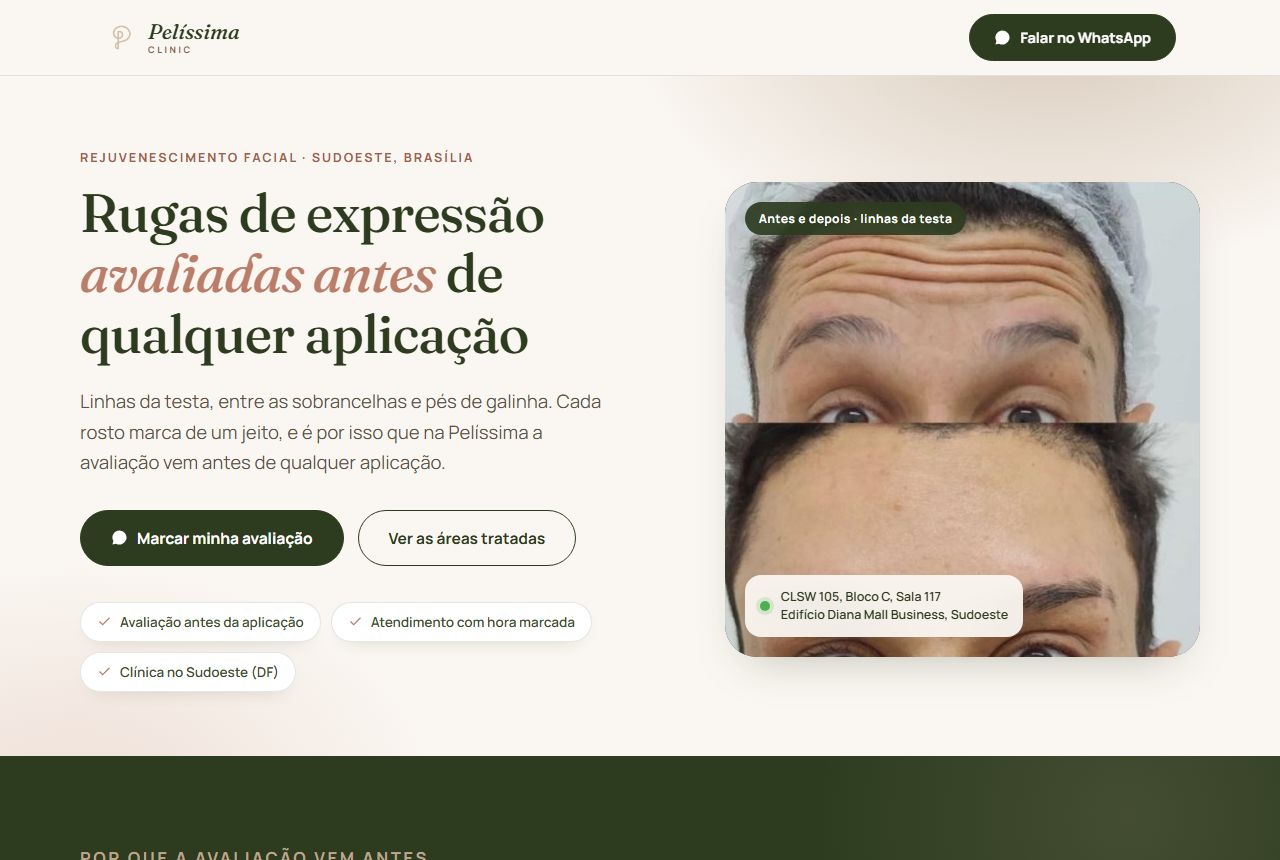 Landing page de rejuvenescimento facial da Pelíssima Clinic, sem menu, com uma oferta só